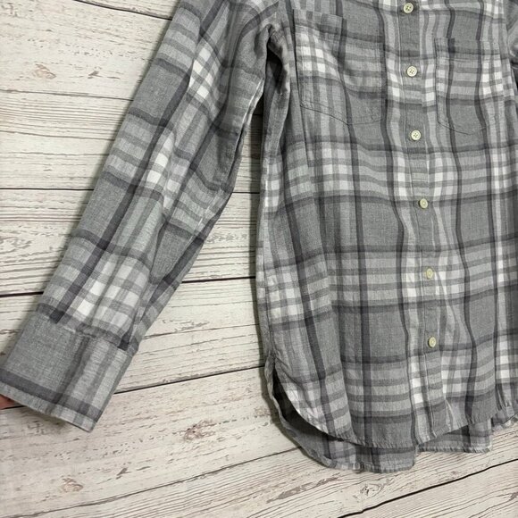 Old Navy Classic Grey White Plaid Button Up Medium - Picture 3 of 6